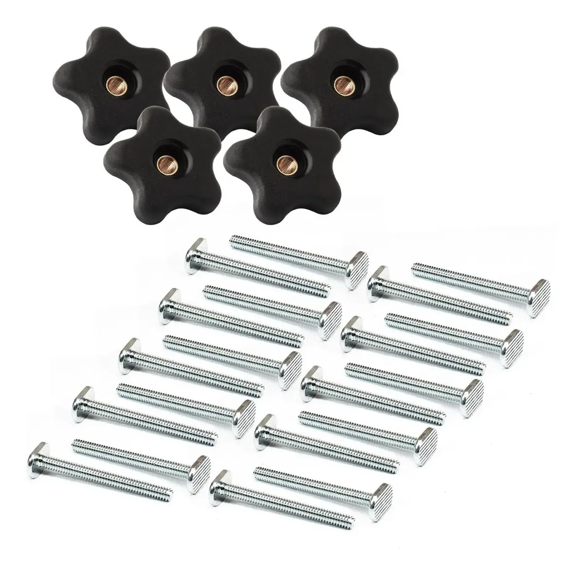 Conjunto de botões e parafusos em T para acessórios de trilhos