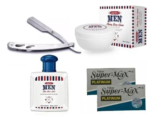 Kit de barba Razor + Lâminas de Barbear + Creme + Pós-Barba