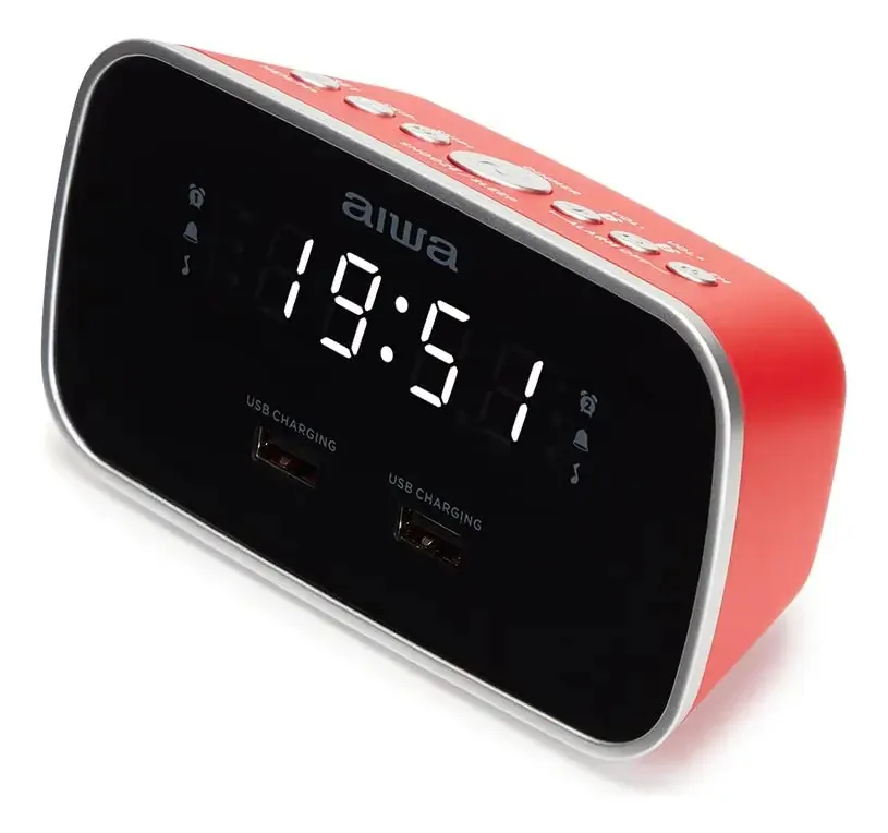Aiwa Cru-19rd: Rádio Relógio Despertador Cor Vermelha, Digital, Duplo USB Charge para Carregar Smartphones e Tablets
