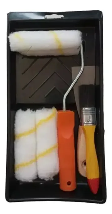 Kit de pintura, 6 peças, bandeja de escova, rolo, peças de reposição, espátula