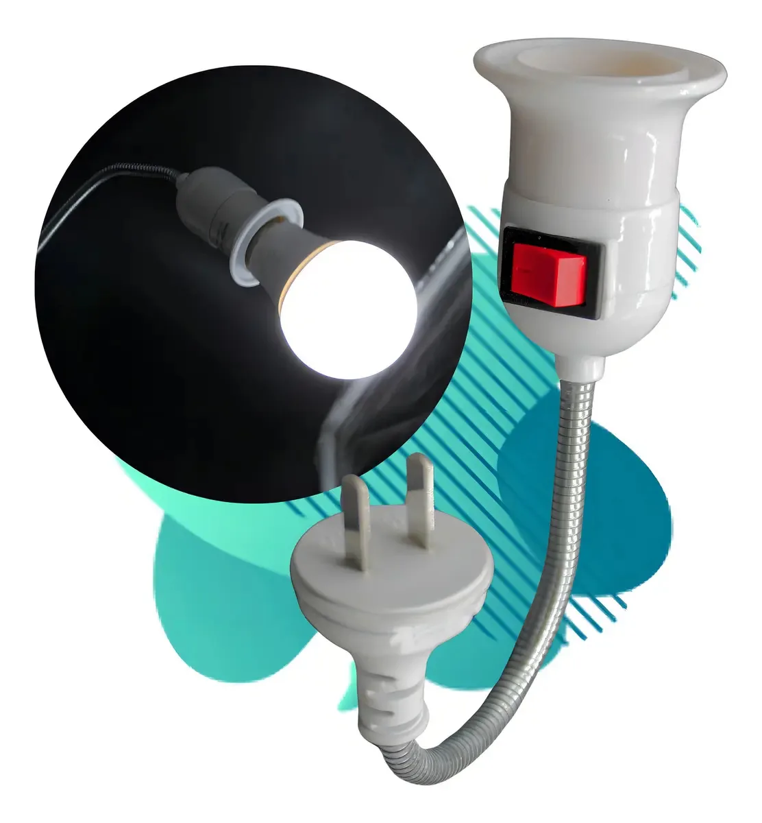 Base flexível de soquete com plugue e interruptor multifuncional