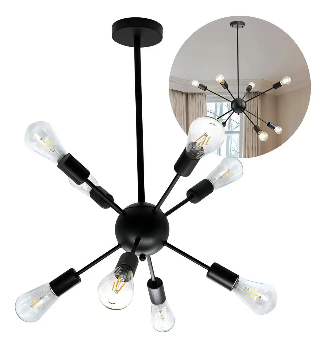 Lâmpada de satélite minimalista de 8 luzes com holofotes pretos foscos