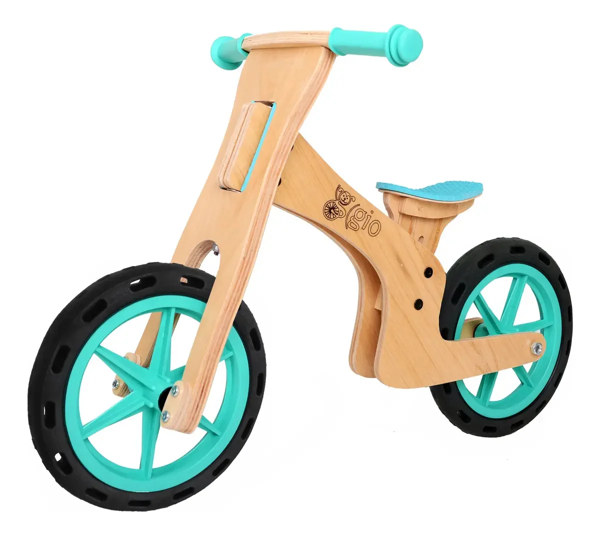 Bicicleta inicial de madeira Gio Classic, sem pedais, turquesa