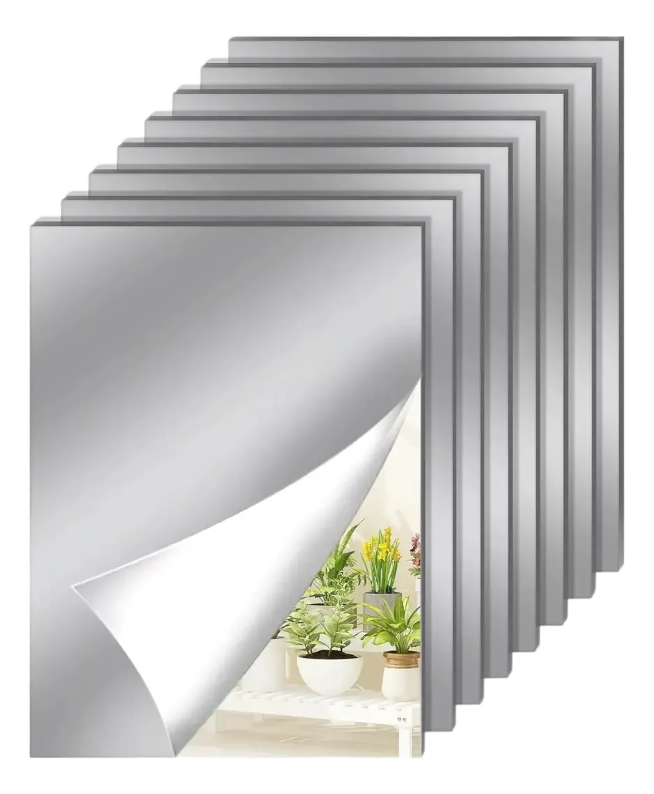 Pacote de 8 espelhos adesivos decorativos quadrados de vinil 20x12,5 cm