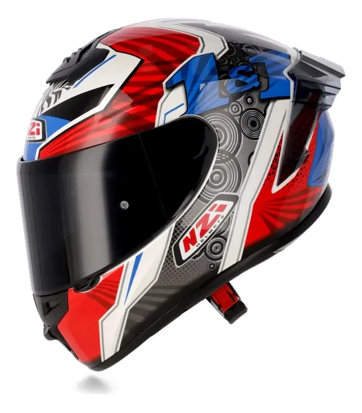 Moto Pista Nzi Trendy Combo: duas viseiras em cores, uma, branca, azul, vermelho, design brilhante, cores, capacete, tamanho M