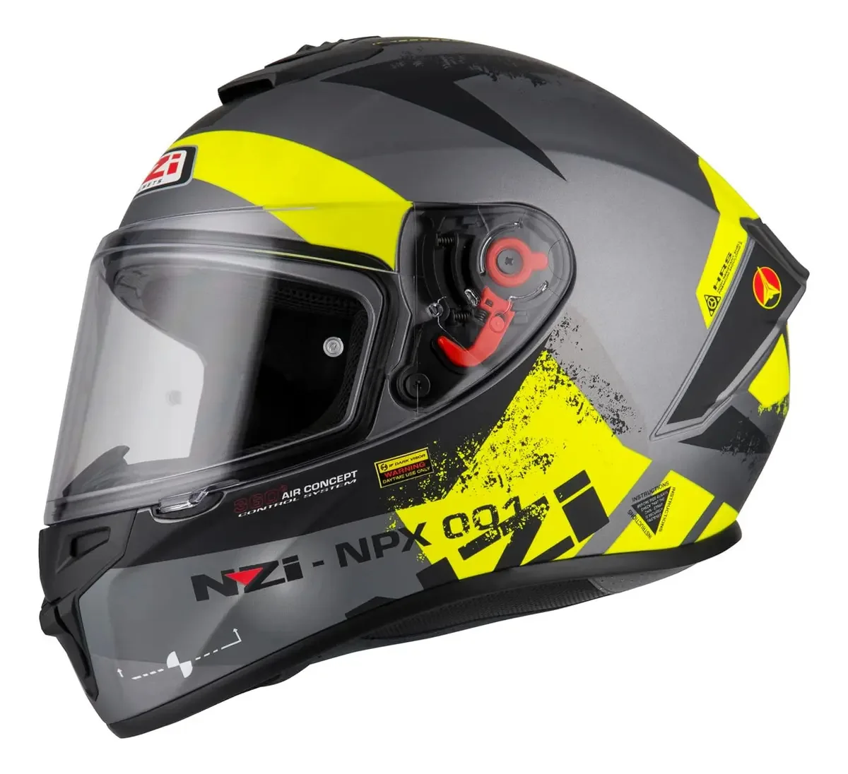 Capacete de motocicleta Nzi Trendy Combo com duas viseiras em amarelo canadense, cores de design fosco, tamanho do capacete XXL