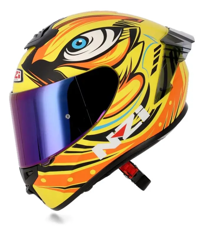 Moto Pista Nzi Trendy Combo, duas viseiras em cores Ocelo, laranja, néon, amarelo fosco, design, cores, tamanho do capacete GG
