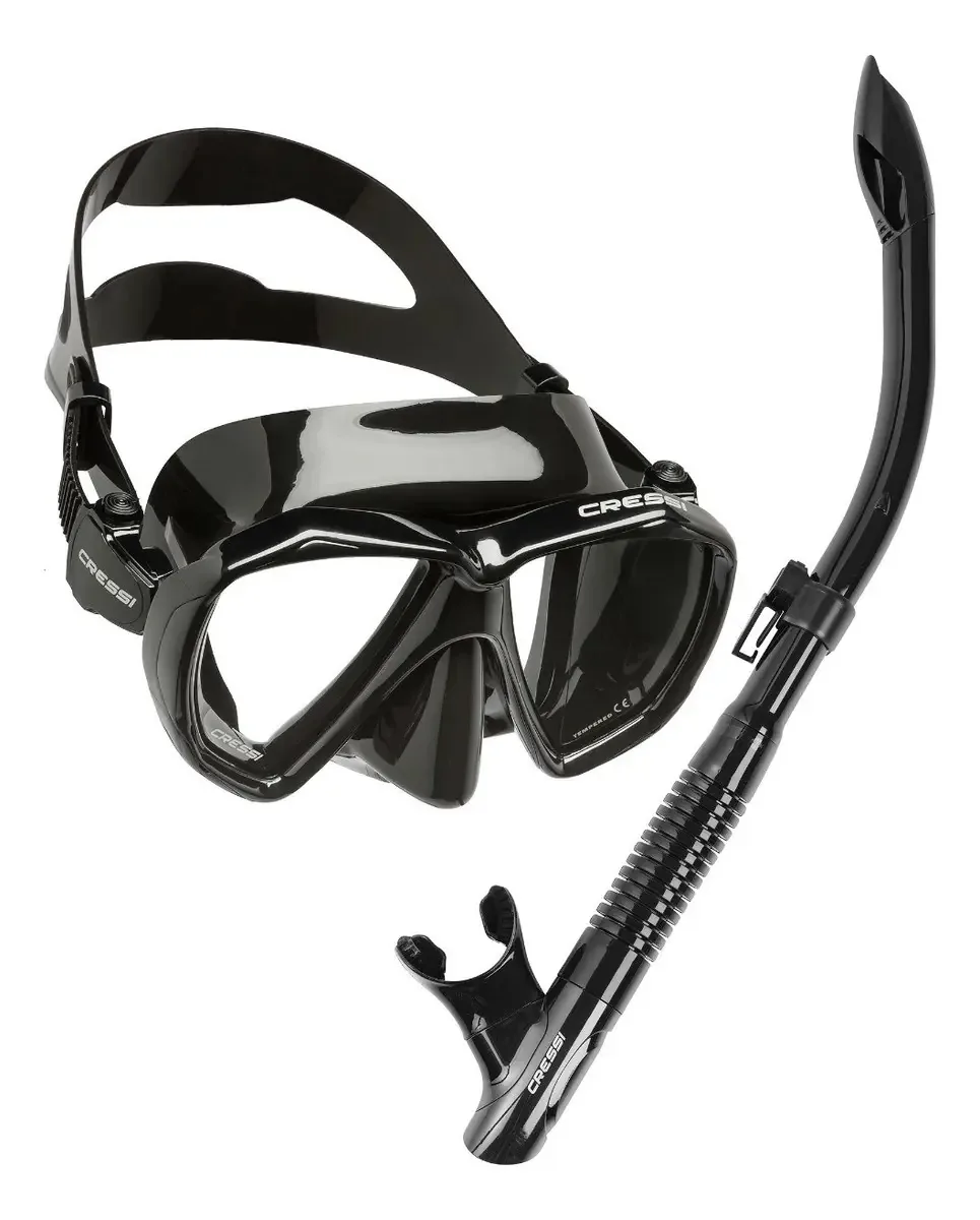 Combinação de mergulho e mergulho Cressi Visor Ranger e Snorkel Tao, cor preta
