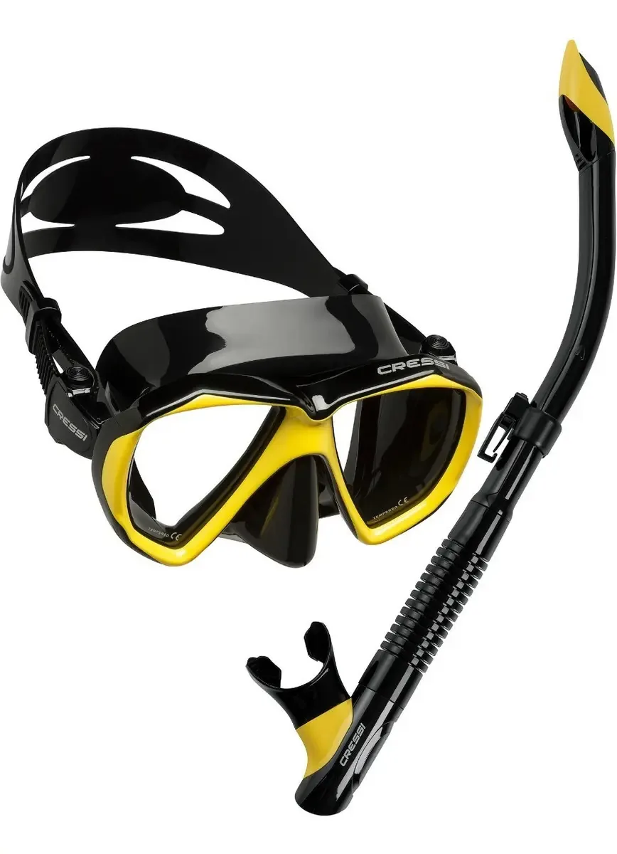 Combinação de mergulho e mergulho Cressi Visor Ranger e Snorkel Tao, cor preto/amarelo