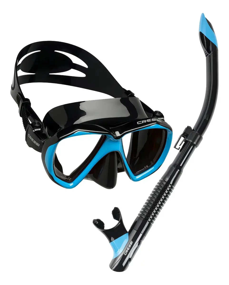 Combinação de mergulho e mergulho Cressi Visor Ranger e Snorkel Tao, cor preto/azul