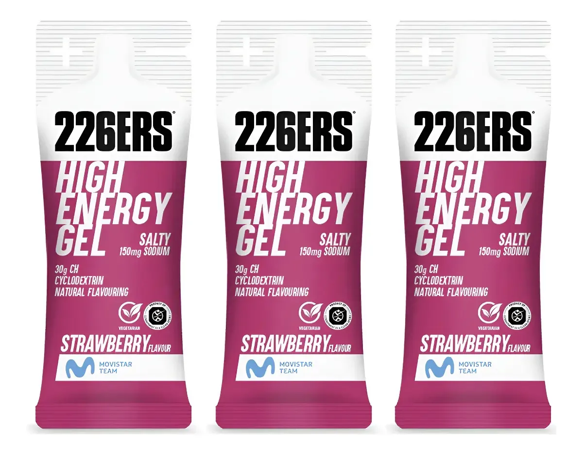 226ers Gel de Energia Morango Vegano Sem Glúten 3 Sachês 45g