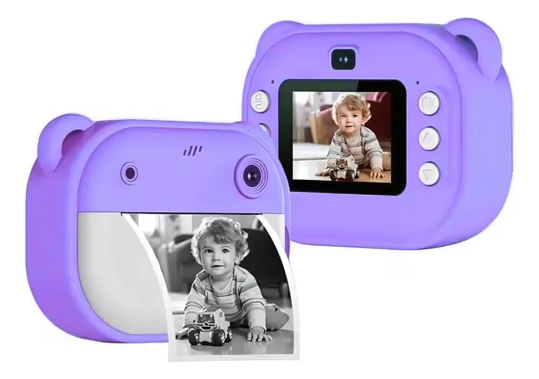 Câmera fotográfica instantânea impressa em lilás