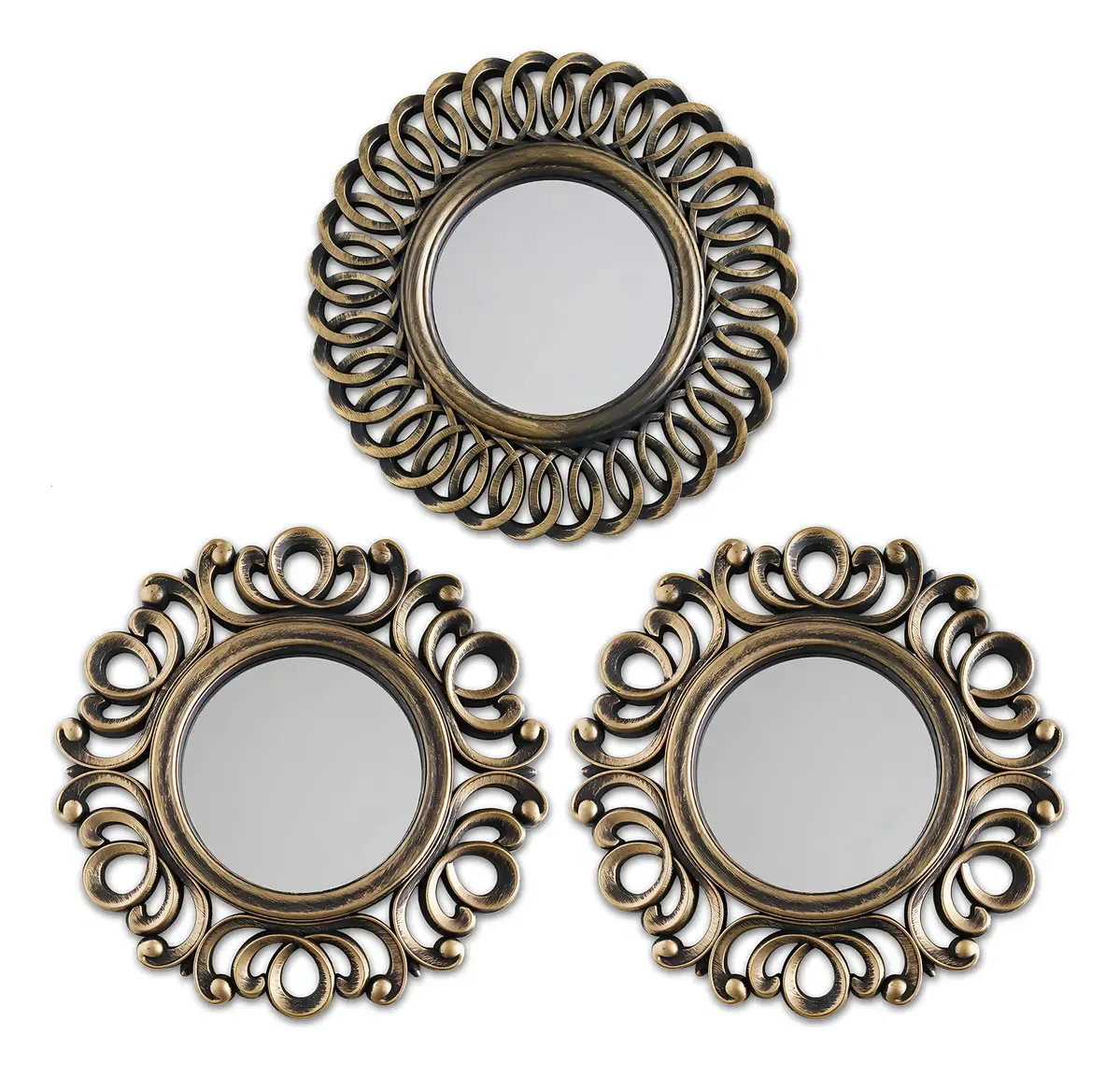 Pacote Bonnyco de 3 espelhos de parede dourados vintage para