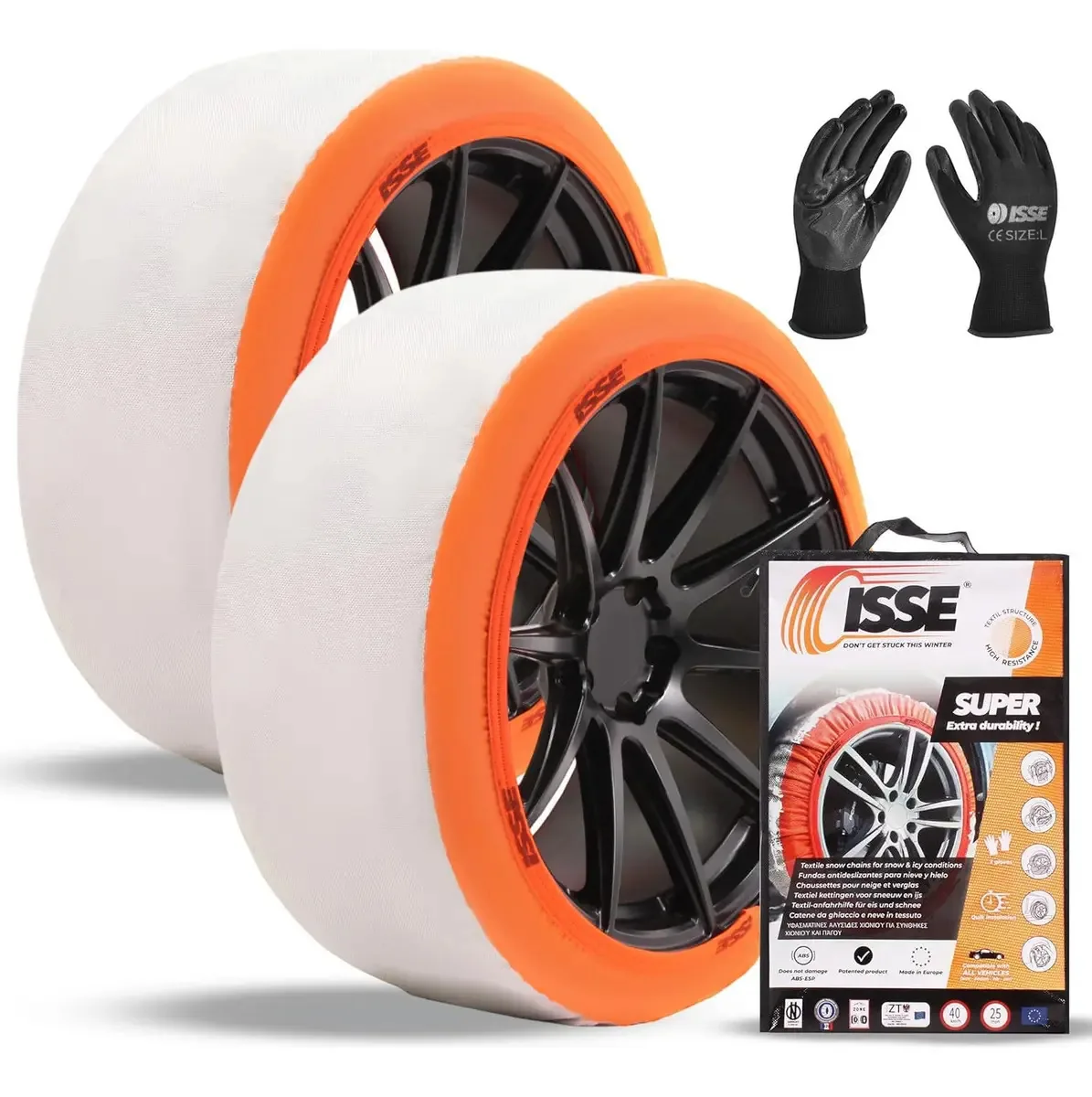 Kit de correntes de neve aprovadas para carro com luvas