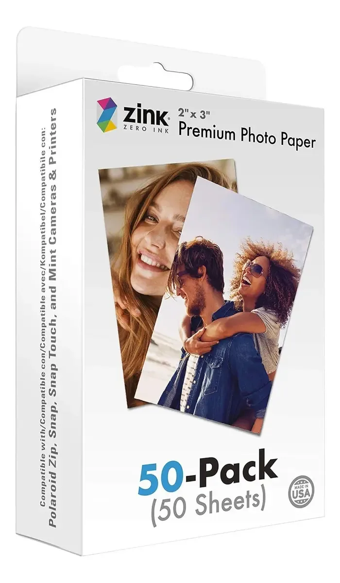 Papel fotográfico instantâneo, Zink Polaroid 2x3 - 50 folhas, branco