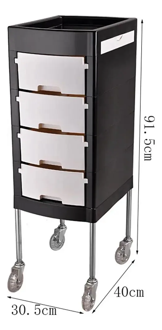 Carrinho de beleza Mertnk Storage Trolley, carrinho de maquiagem dedicado para cabeleireiros, porta-ferramentas de beleza multifuncional de quatro camadas, bandeja de cabeleireiro/preto+branco