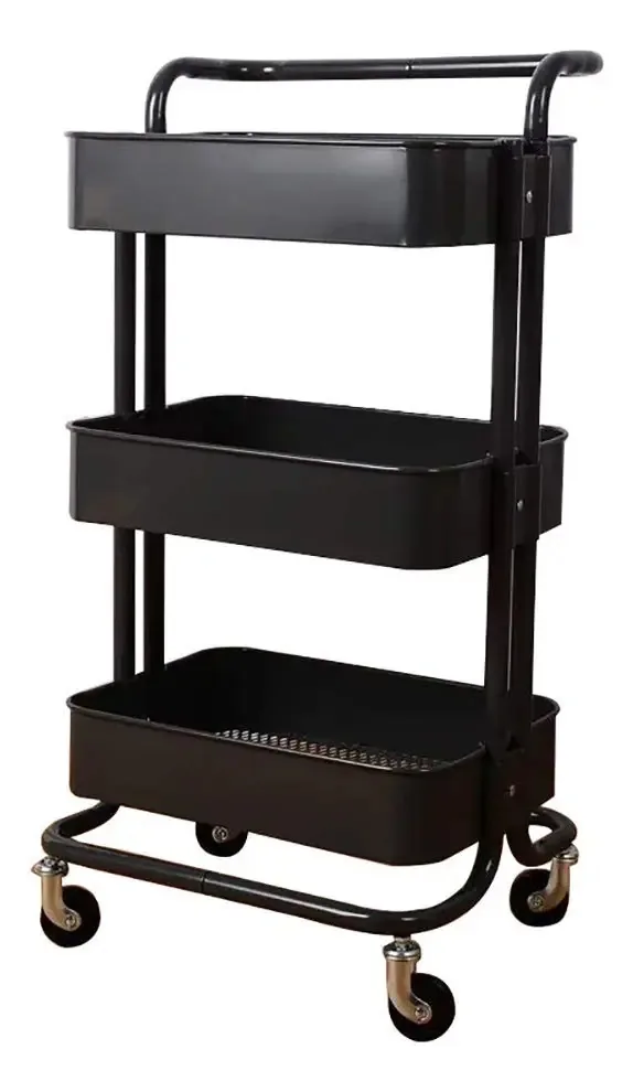 Carrinhos Fylzw, caminhões de armazenamento manual, carrinhos de cozinha móveis, 3 camadas/pretos/espessados
