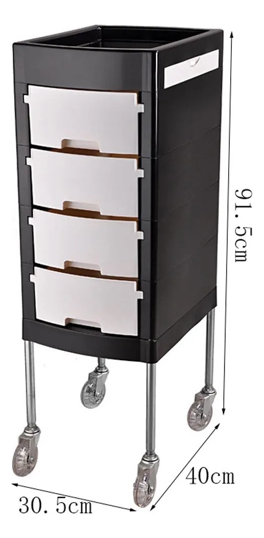 Carrinho de beleza Aunevn Storage Trolley, carrinho de maquiagem dedicado para cabeleireiros, porta-ferramentas de beleza multifuncional de quatro camadas, bandeja de cabeleireiro/preto+branco