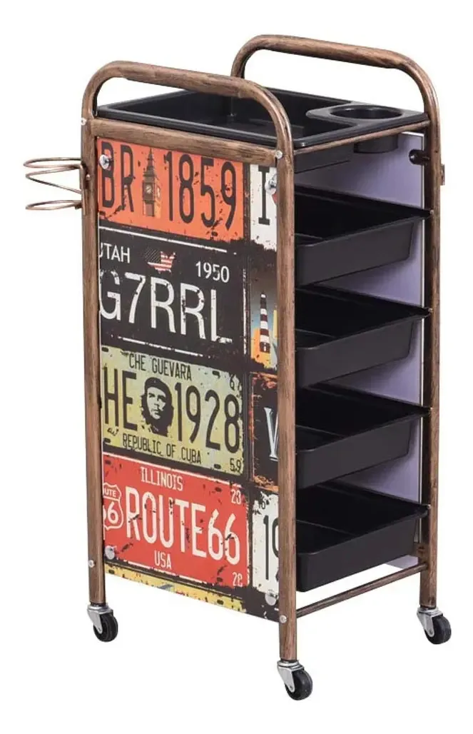 Carrinho de Armazenamento Retrô Aunevn Salão Cabeleireiro Trolley Armazenamento de Beleza Cabelo Spa Rolo Carrinho Bandeja de Salão com 4/5 Gavetas Removíveis/cinco Andares