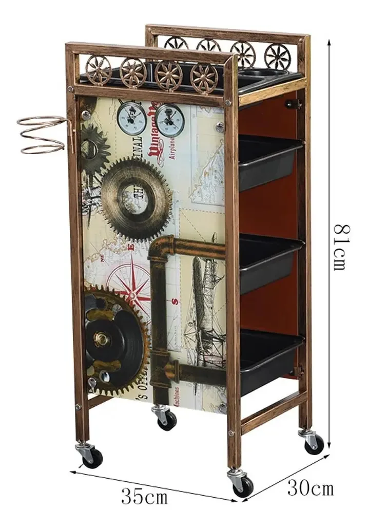 Carrinho De Armazenamento Retro De Salão De Beleza Aunevn, Acessórios De Cabeleireiro Veículo Utilitário Equipado Com Prateleira/bandeja Para Secador De Cabelo, Carrinho Utilitário De Maquiagem De Spa