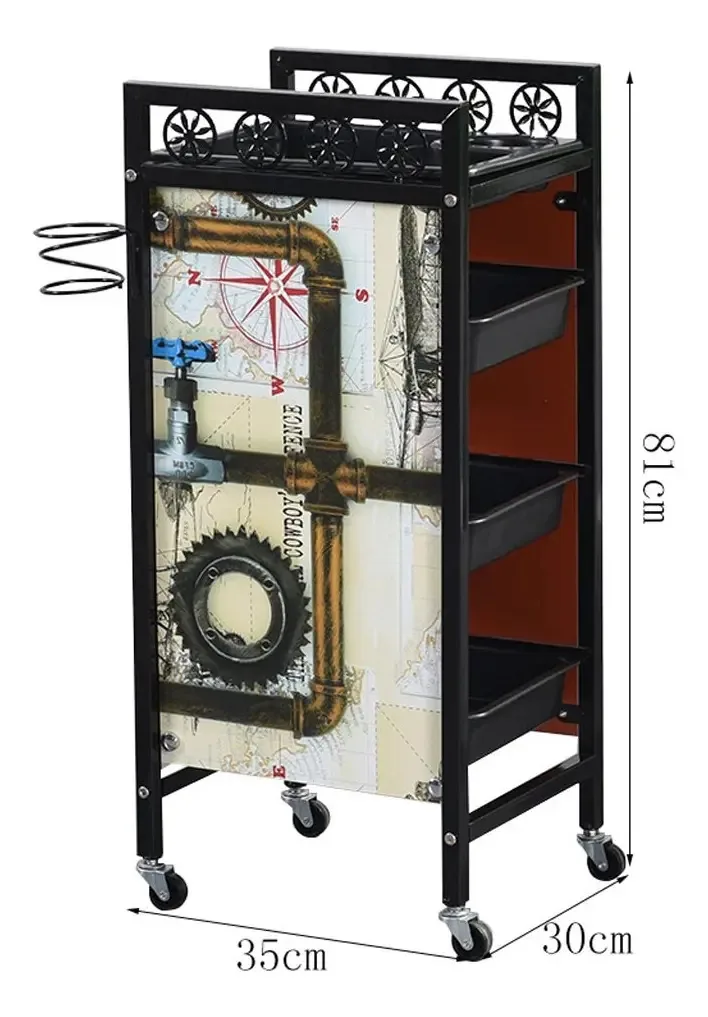 Aunevn Carrinho De Armazenamento Retrô Salão Cabeleireiro Trolley Cabeleireiro Cabeleireiro Armazenamento De Beleza Cabelo Spa Rodízio Carrinho Bandeja De Salão Com 4/5 Gavetas Removíveis/#2/four...