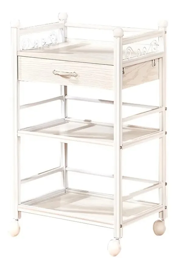 Carrinho de beleza Aunevn Storage Trolley, carrinho de instrumentos dedicado para cabeleireiro com gavetas de três andares, carrinho de montagem de manicure pequeno, branco carvalho