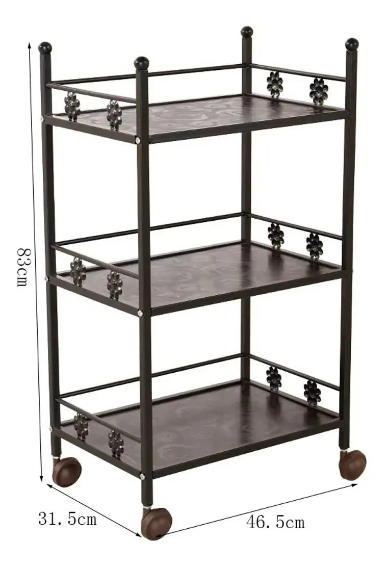 Aunevn Carrinho de Armazenamento de Três Níveis Simples Salão de Beleza Cabeleireiro Bar Restaurante Clínica Carrinho Utilitário Carga 100 Kg/black