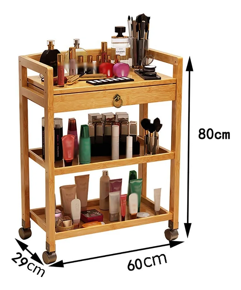 Aunevn Armazenamento Carrinhos de Mão, Carrinhos de Cozinha Móveis, Carrinho de Salão de Beleza com Gaveta, para Spa, Medicina, Carrinho de Armazenamento Multiuso, 3 Níveis,/wood/large