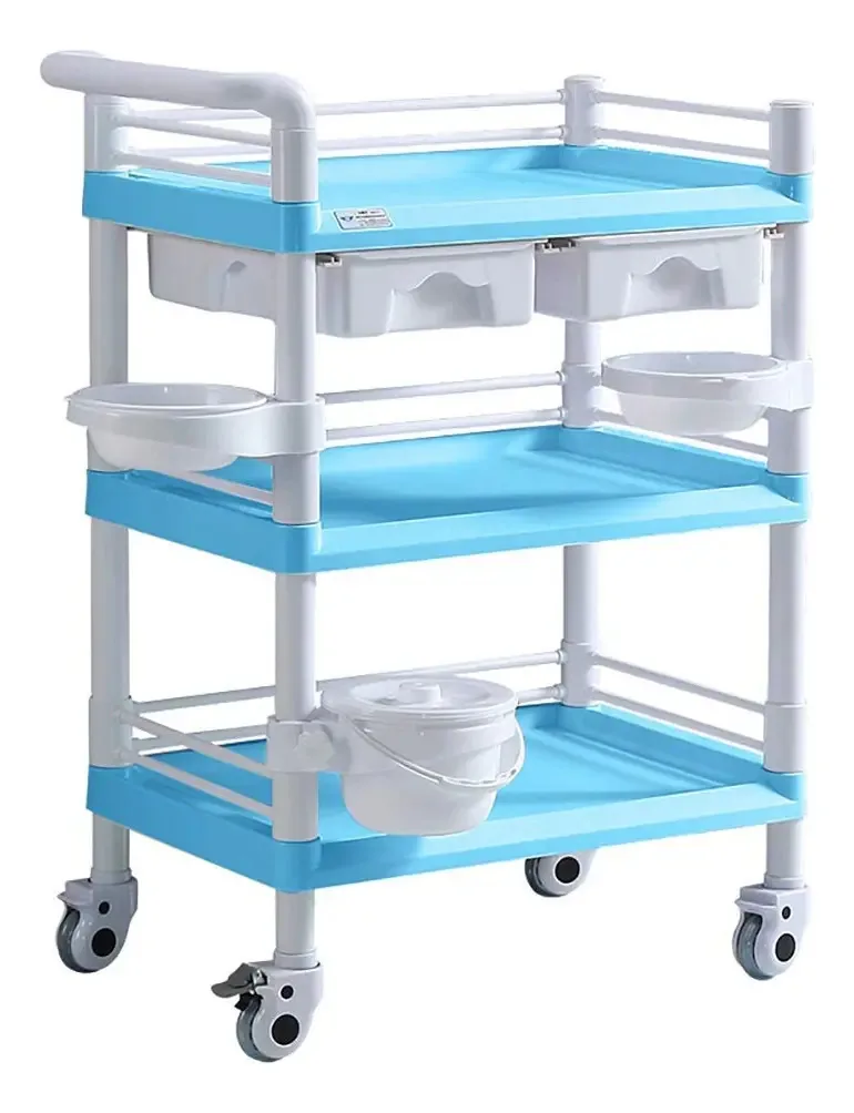 Aunevn Armazenamento Carrinhos de Mão, Carrinhos Móveis de Cozinha, Com Gaveta Balde de Sujeira, Carrinho de Beleza Portátil com Rodas para Clínica Odontológica, Capacidade de 100-150kg/azul/54 *...
