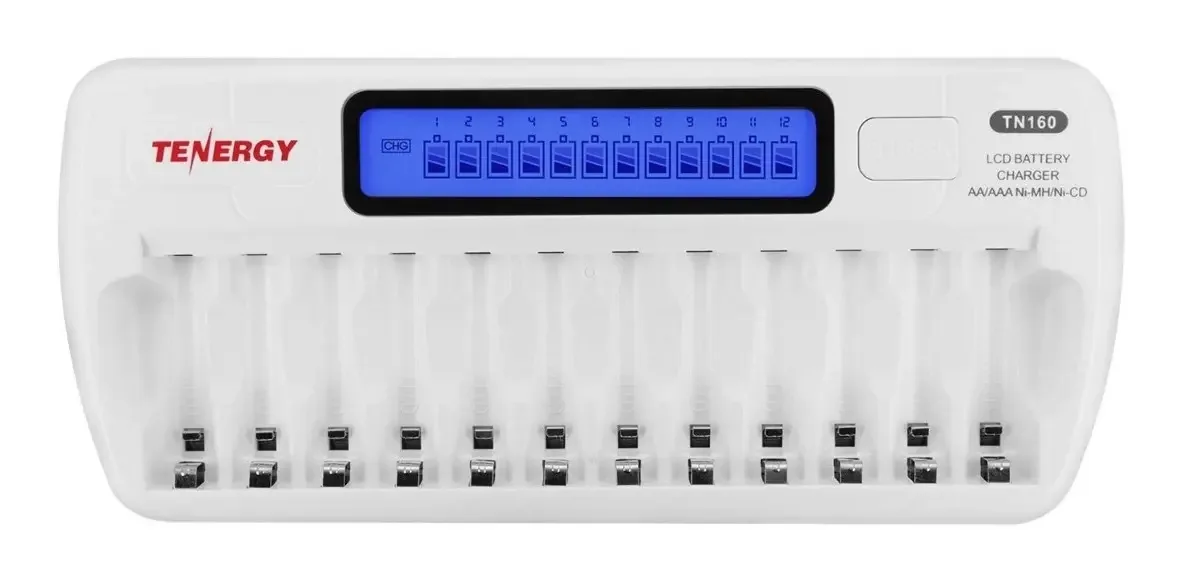 Carregador inteligente LCD Tenergy Tn160 12 compartimentos Aa e Aaa