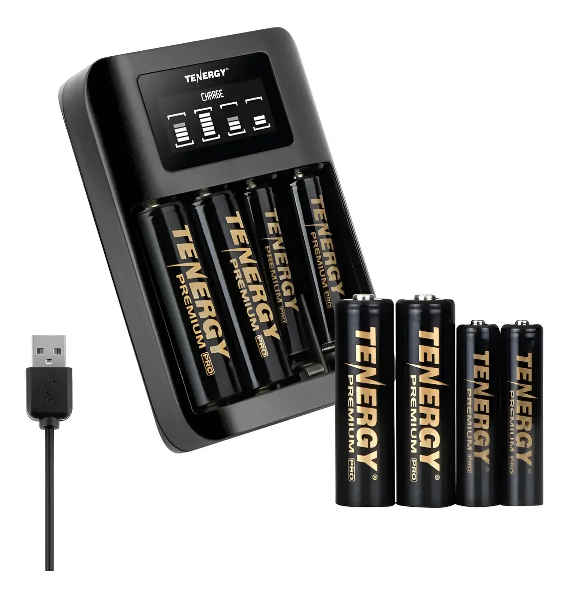 Pacote Tenergy Premium Pro de 4 pilhas recarregáveis AA e 4 AAA