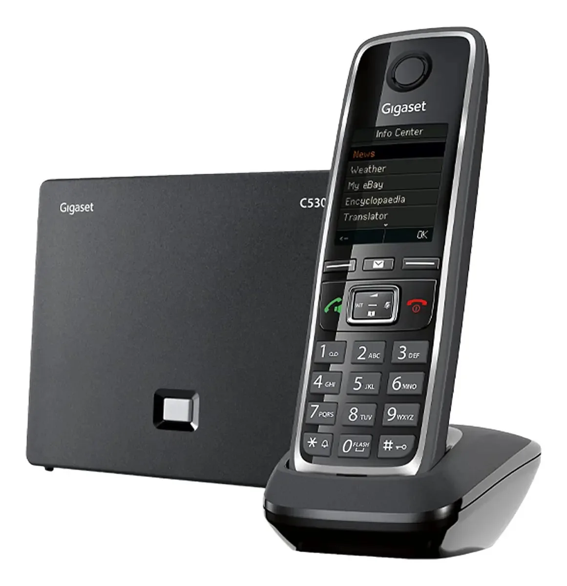 Gigaset C530 Ip - Telefone VoIP sem fio com tela TFT colorida grande, M fabricado na Alemanha, telefone para pequenas empresas, escritórios ou residências, compatível com linha fixa e IP preto,...
