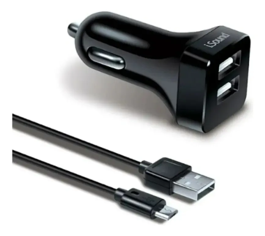Carregador e cabo USB duplo pretos para carro
