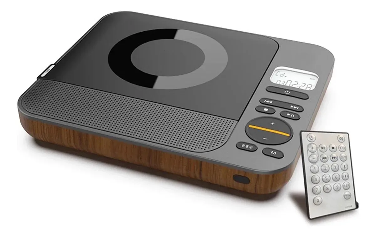 Mini CD player Coyeux, reprodutor de música Bluetooth portátil, com controle remoto, display LED, recarregável, compatível com CD/Bluetooth/rádio FM/disco U/AUX