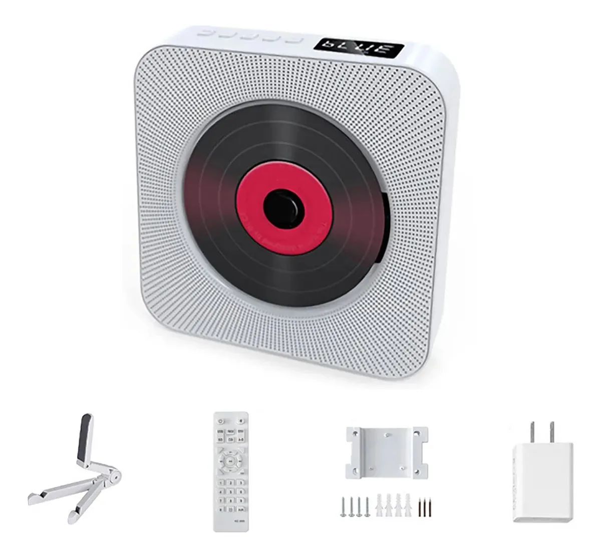 Leitor de CD Bluetooth Stmkb, alto-falante de áudio doméstico montado na parede com tela LED, suporta disco U, reprodução de cartão TF, suporta CD, CD-r, CD-RW, Mp3, Wma