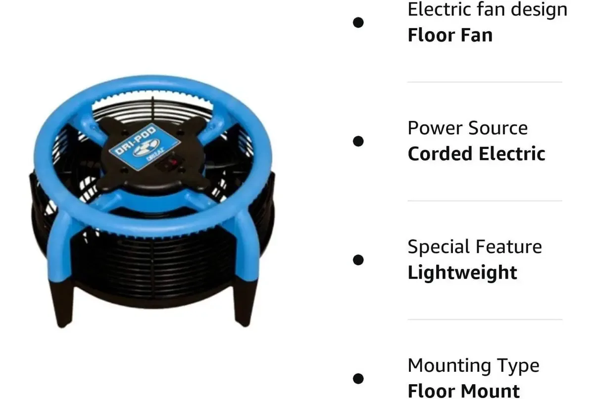 Dri-eaz Dri-pod Pro - Secador Omnidirecional De Tapetes, Para Carros, Barcos E Trailers, Ventilações, F451, Item 121657, Durável, Leve, Azul/Preto, 8.9 X 15.2 Polegadas