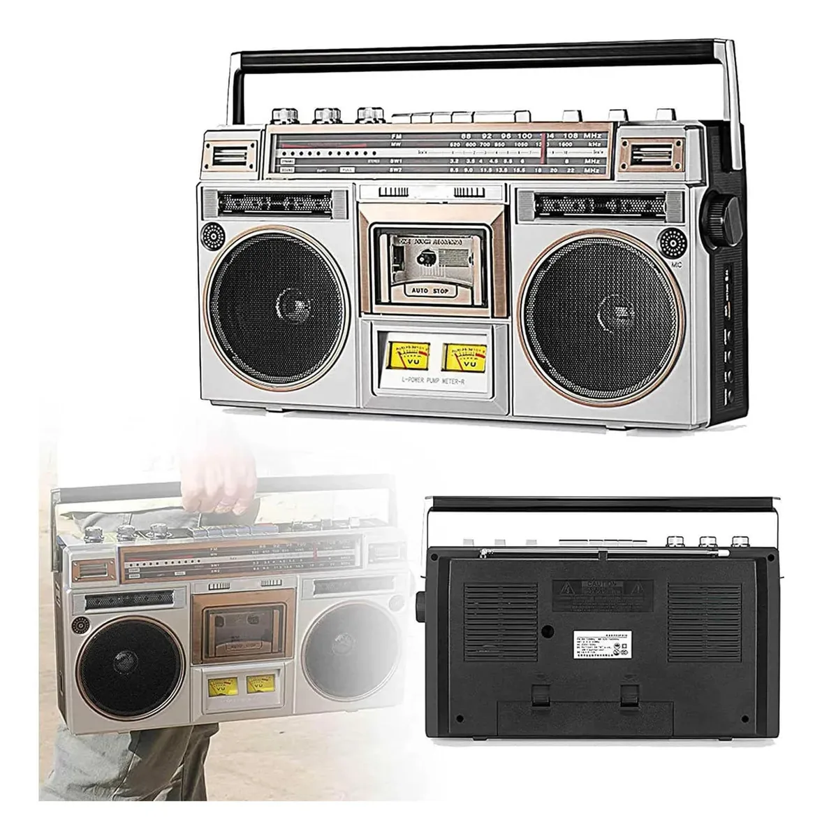 Leitor de cassetes de rádio Wikink Retro, caixa de som Bluetooth Retro Street dos anos 80, rádio AM/FM, alto-falante embutido, estilo clássico dos anos 80 com tecnologia moderna