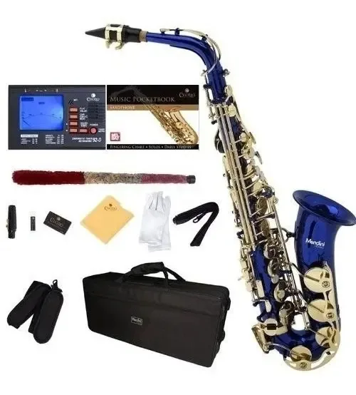 Saxofone Alto Mendini Lacado em Azul Mas-BL+92D+PB
