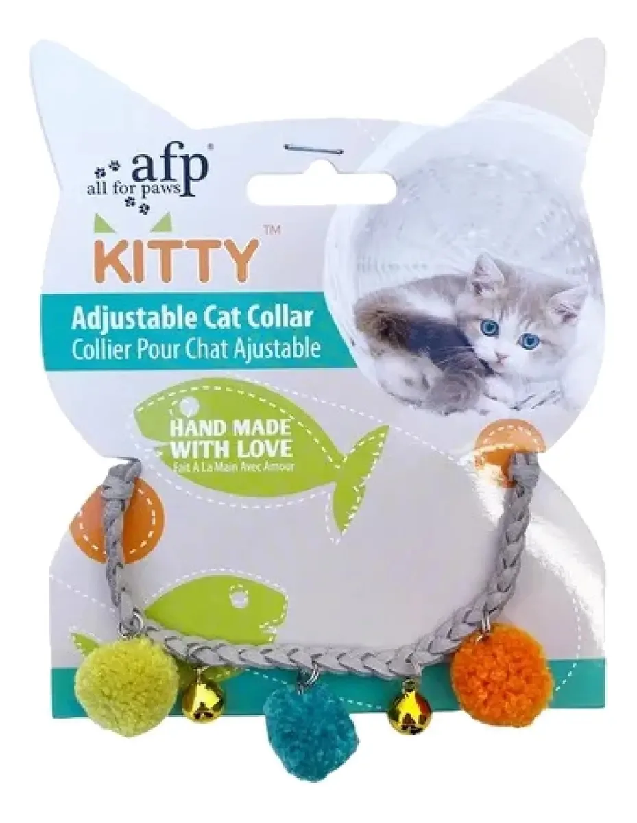 Coleira All For Paws para gatos com pompons bege ajustáveis