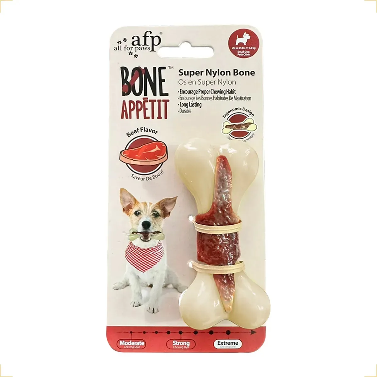 Osso Brinquedo AFP Pequeno Sabor Bacon Nylon Borracha Higiene Bucal Cães