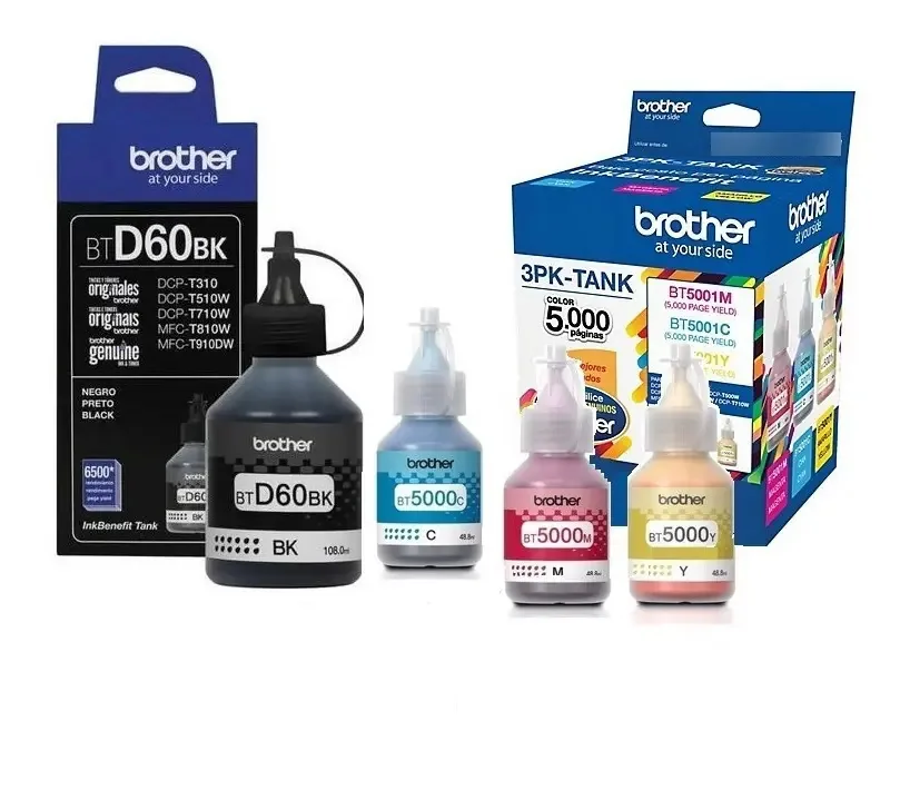 Combinação de tintas Brother de 4 cores Bt5001 e Btd60bk