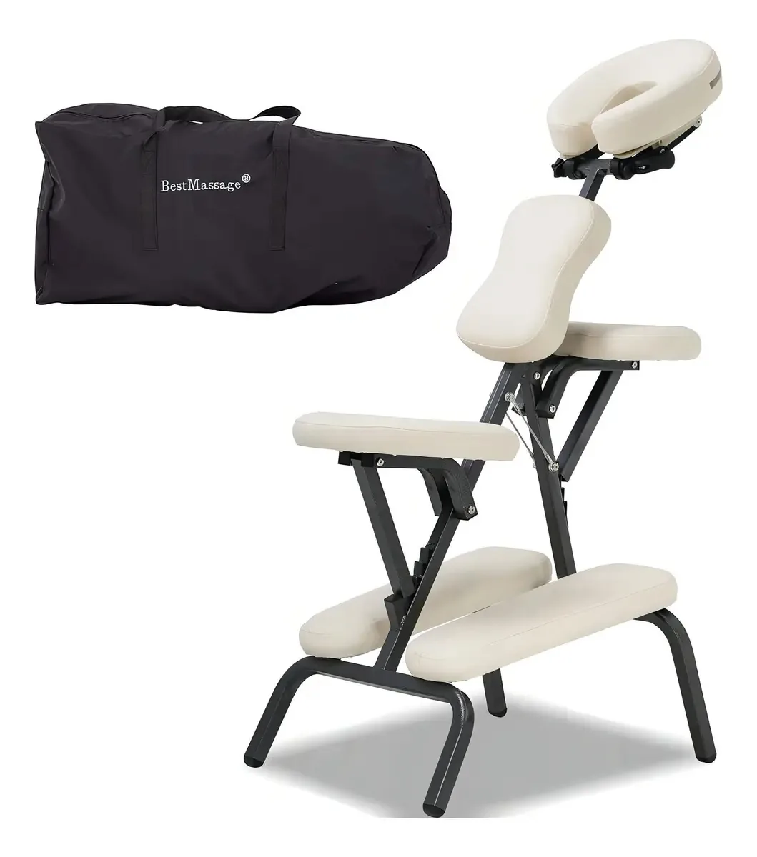 Cadeira de massagem portátil de couro de cor creme Bestmassage