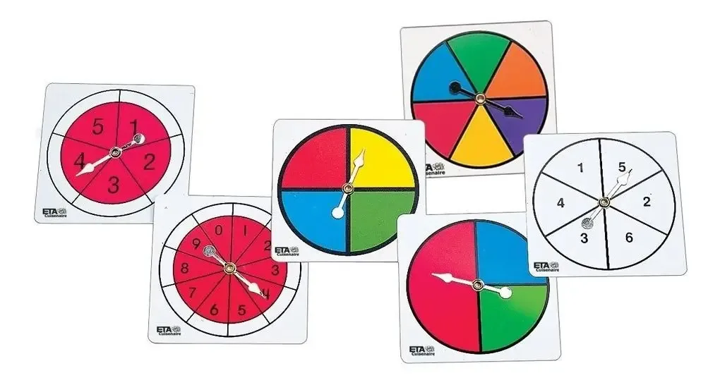 Roda de cores e números Hand2mind 4589, roleta quadrada de plástico com setas giratórias de plástico, roda de jogo, roleta matemática, conjunto de 6