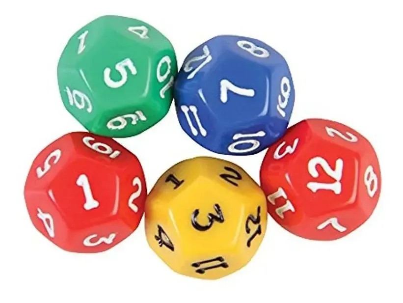 Dados Hand2mind Dodecahedra 0-12 lados (conjunto de 5)