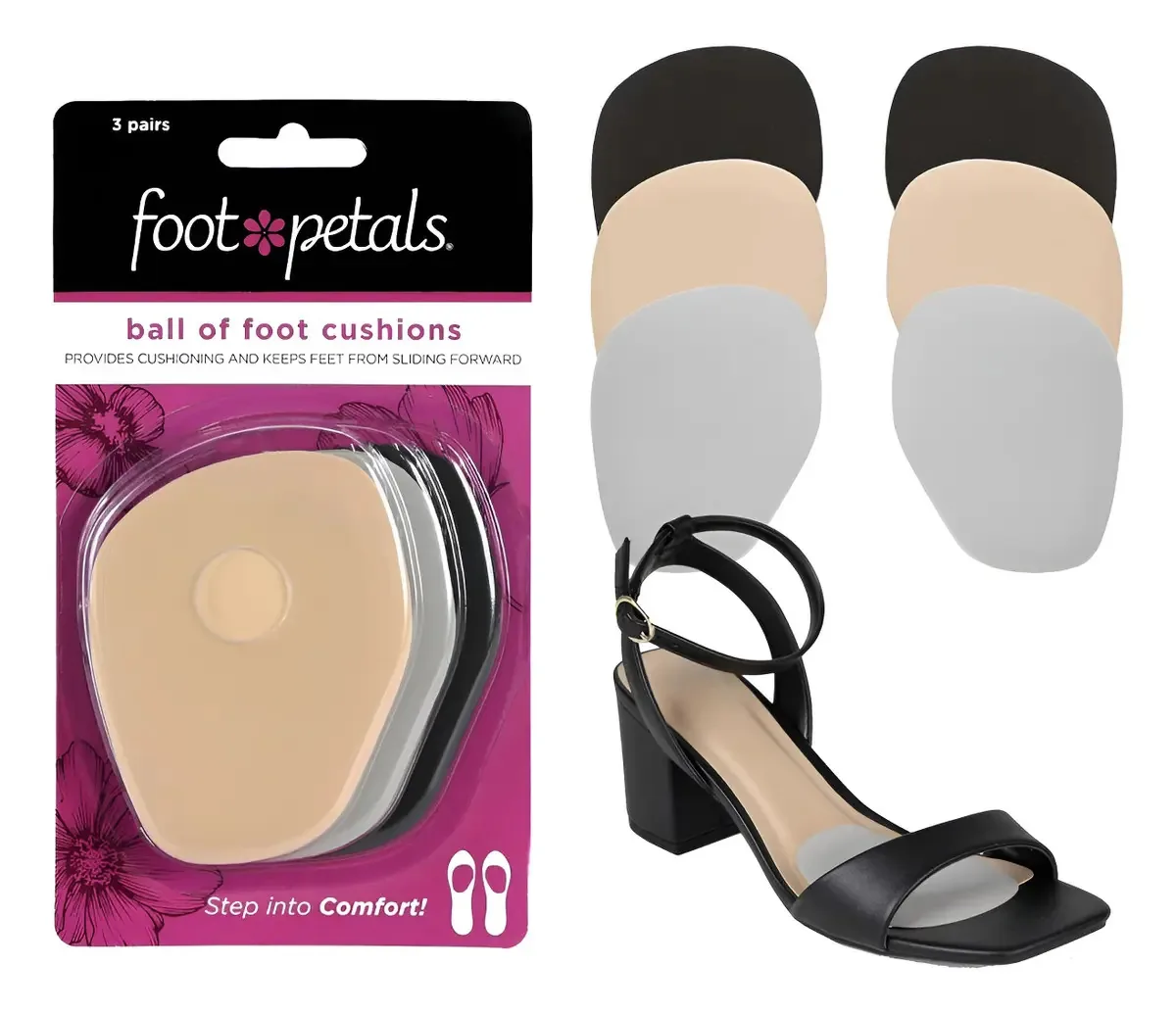 Almofadas antiderrapantes adesivas para sapatos, 3 pares
