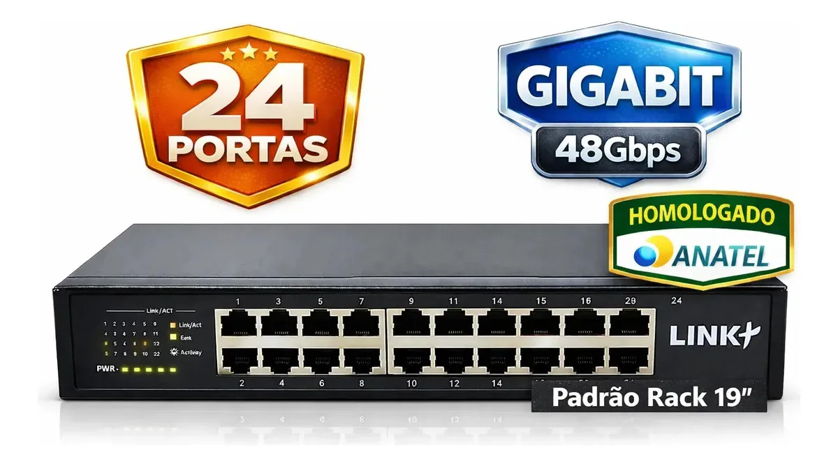 Switch 24 Portas Gigabite 10/100/1000 Homologado Anatel 48Gbps PARA Rack 19" 24 GIGA 24 GIGABIT- LINK+