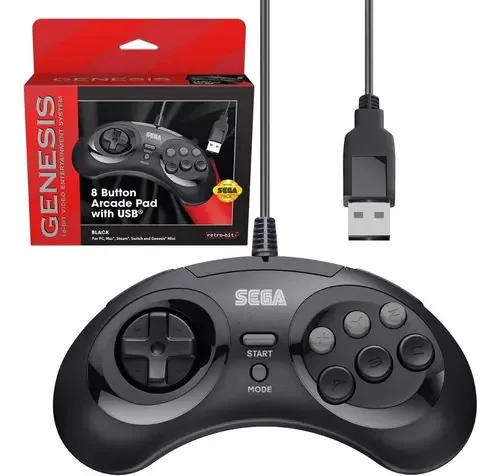 Controle para Sega Genesis Wired com botão preto*usb* 8