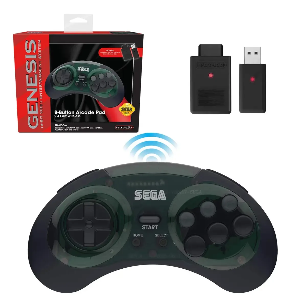Controle Sem Fio Retro-Bit 8-Button Arcade Pad Preto Compatível Windows