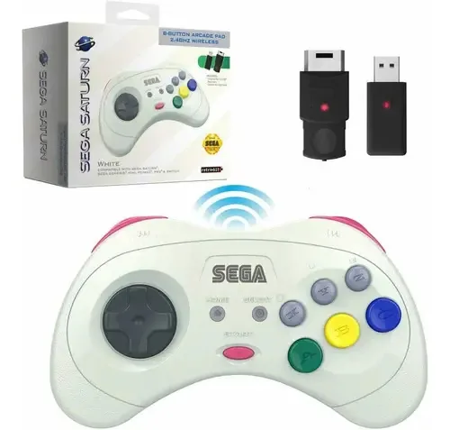 Controle Retro-Bit Wireless Branco Sega Saturn Genesis Mini PC Mac PS3 Switch
