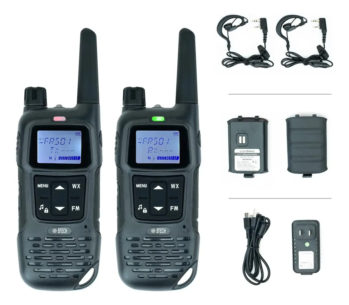 Pacote Btech FRS-A1 de 2 walkie-talkies pretos Frs Noaa